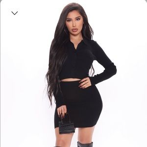 Fashion Nova To The Top Sweater Mini Skirt Set Black Medium